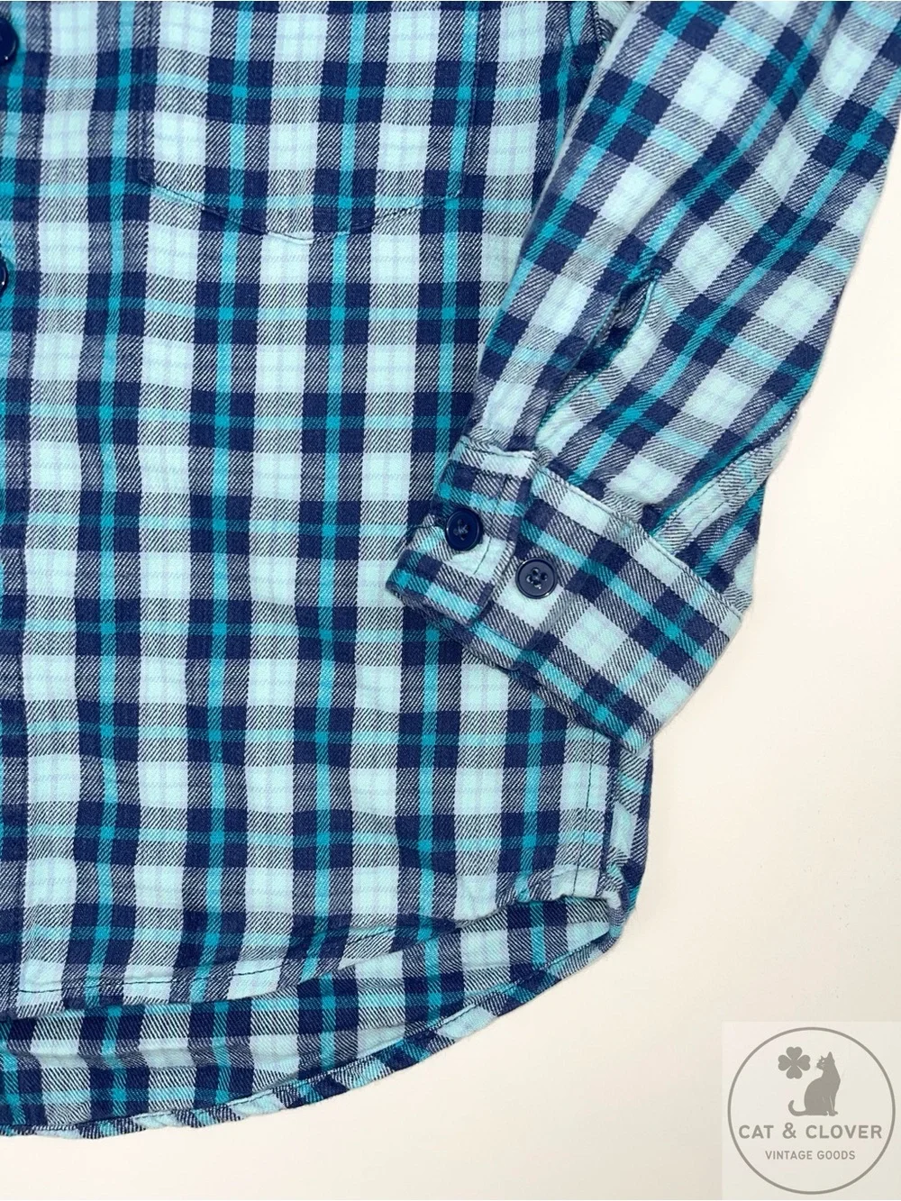Gymboree 90s Rainbow Tag Blue Plaid Long Sleeve Button Down Flannel Boys Shirt L